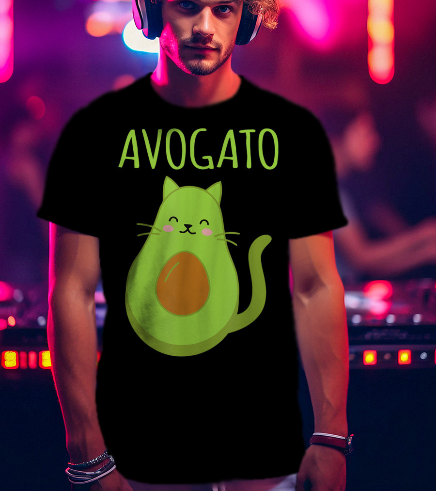 Avogato Cute Happy Cat Avocado T-Shirt