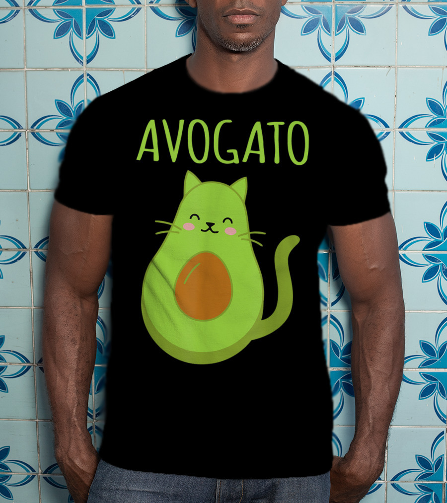 Avogato Cute Happy Cat Avocado T-Shirt