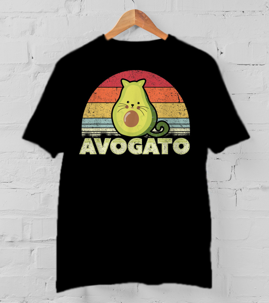 Avogato Retro Cat Avocado Vintage Sunset T-Shirt
