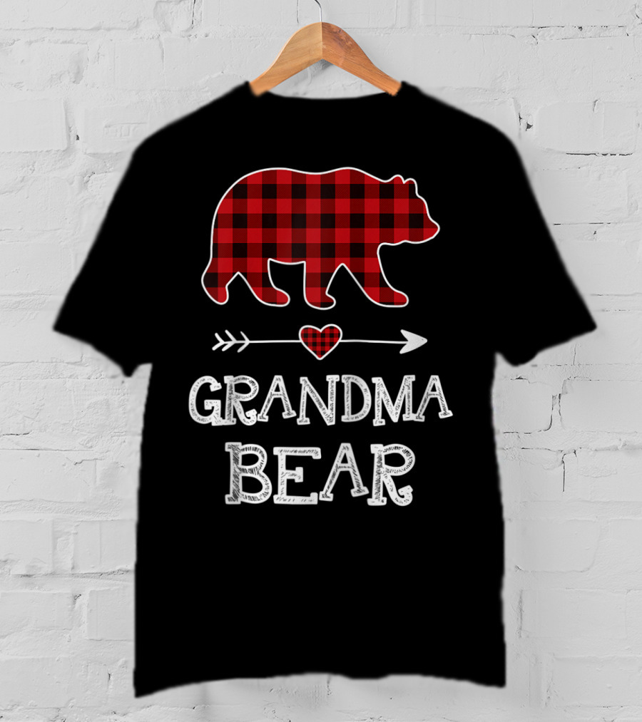 Grandma Bear Christmas Buffalo Plaid Raglan Baseball T-Shirt