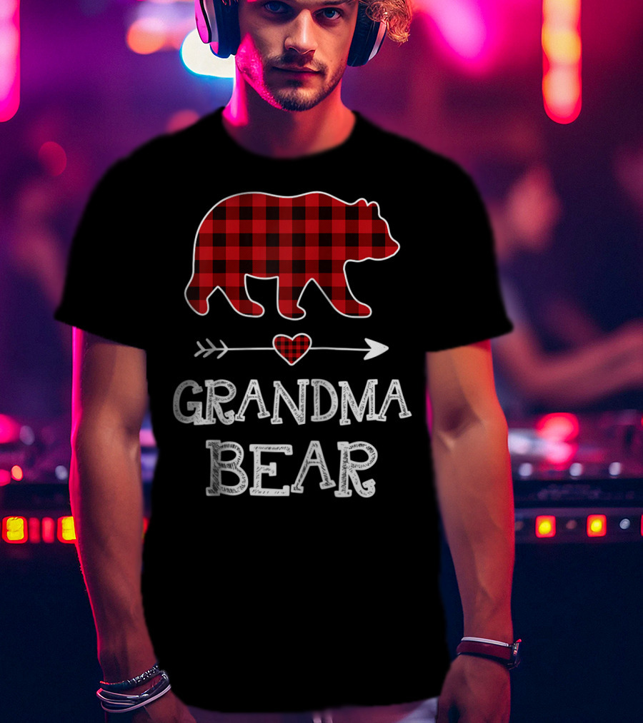 Grandma Bear Christmas Buffalo Plaid Raglan Baseball T-Shirt