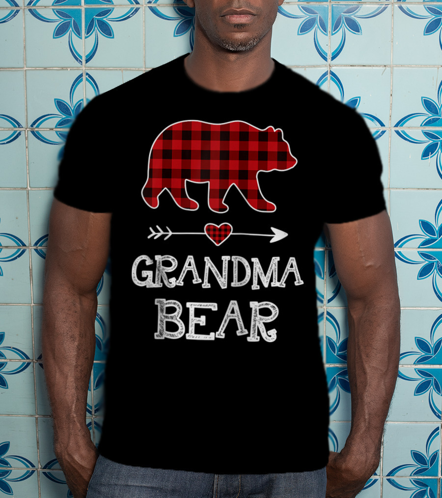 Grandma Bear Christmas Buffalo Plaid Raglan Baseball T-Shirt