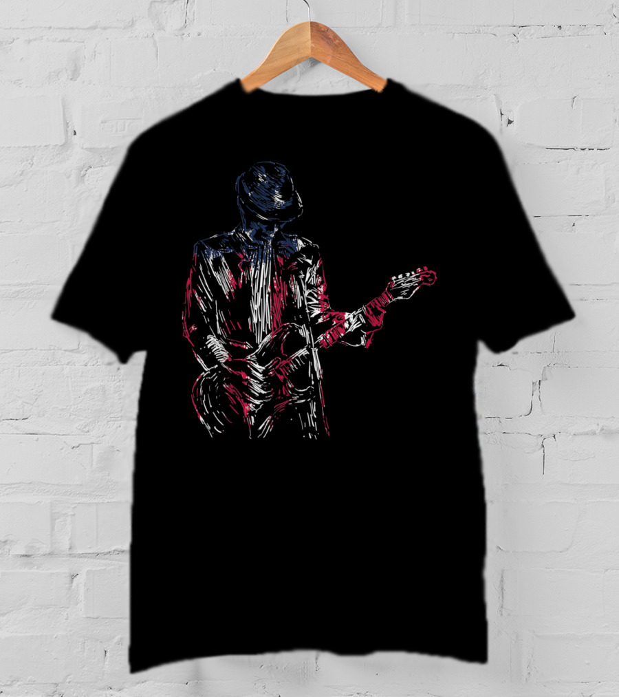 Blues Guitarist In American Flag Colors For Music Lovers T-Shirt