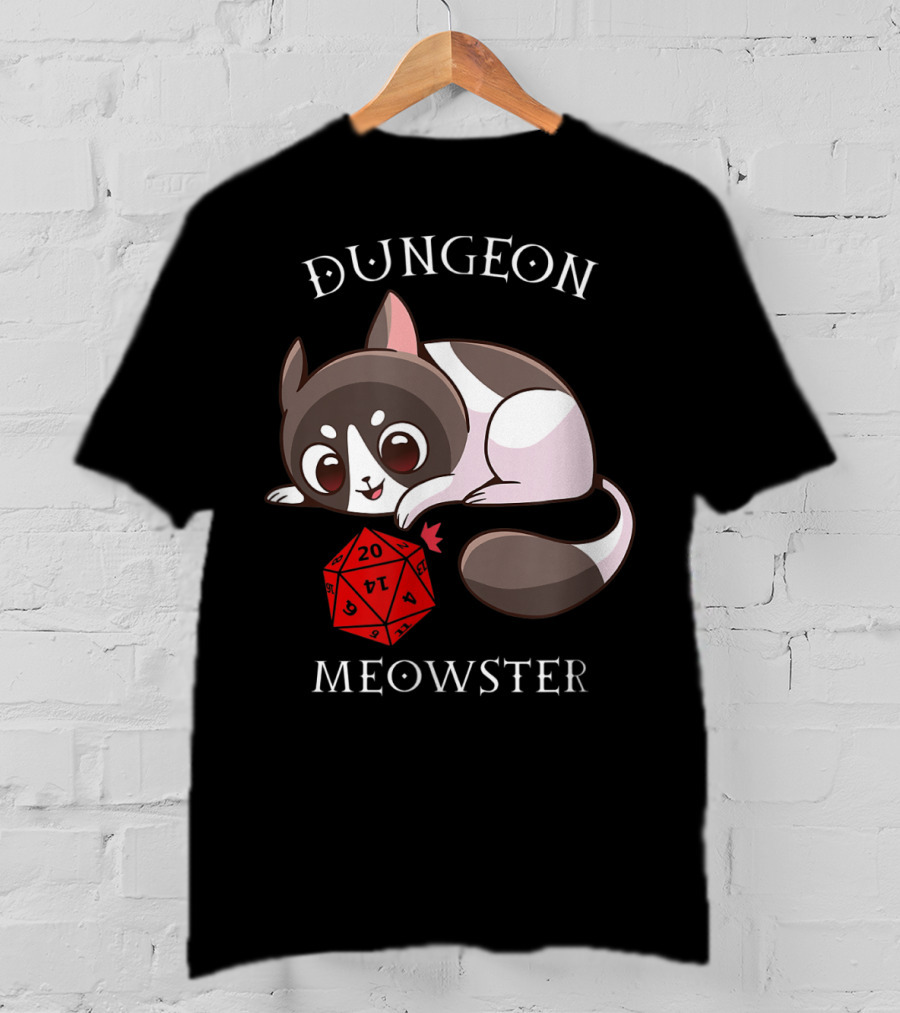 Dungeon Meowster Cat With D20 Nerd RPG Table Top Gamer T-Shirt