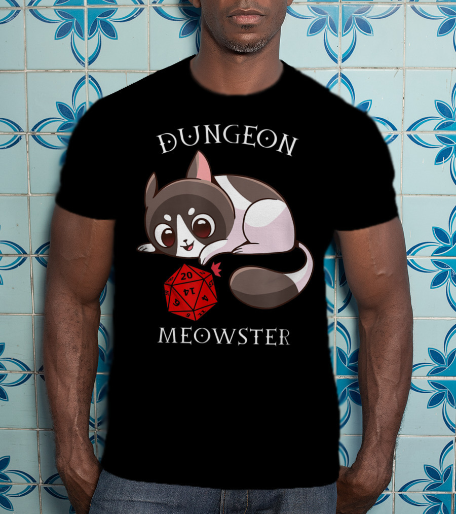 Dungeon Meowster Cat With D20 Nerd RPG Table Top Gamer T-Shirt
