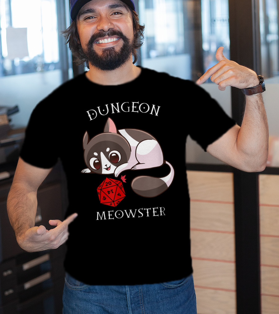 Dungeon Meowster Cat With D20 Nerd RPG Table Top Gamer T-Shirt