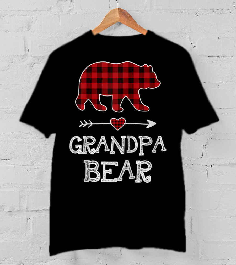 Grandpa Bear Christmas Red Plaid Buffalo Raglan Baseball T-Shirt