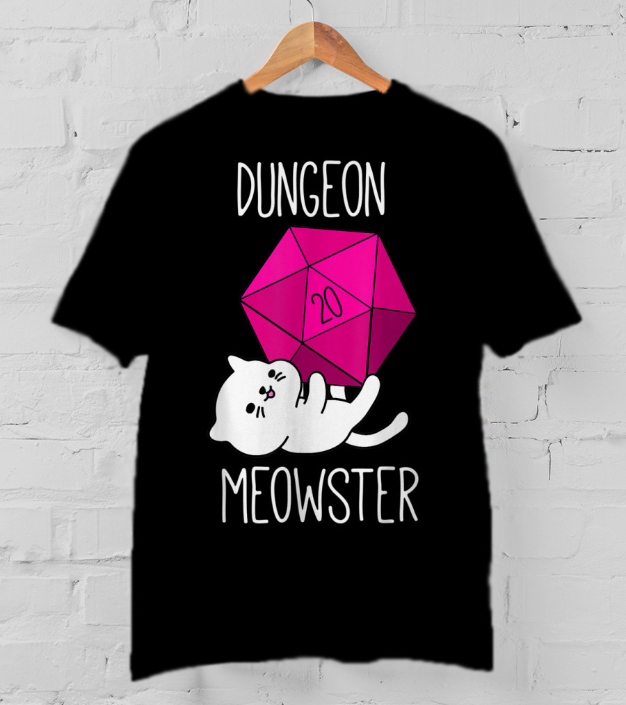 Dungeon Meowster Cat With D20 Dice For RPG Gamer T-Shirt