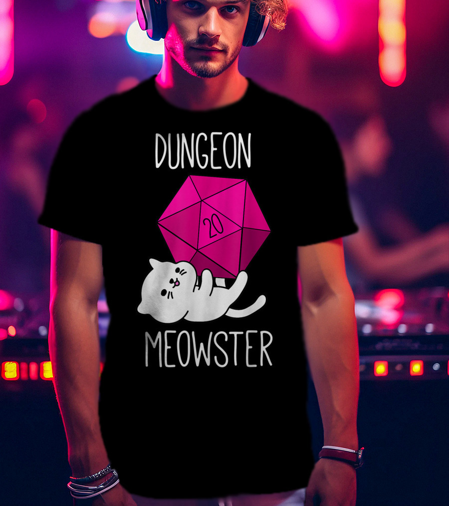 Dungeon Meowster Cat With D20 Dice For RPG Gamer T-Shirt