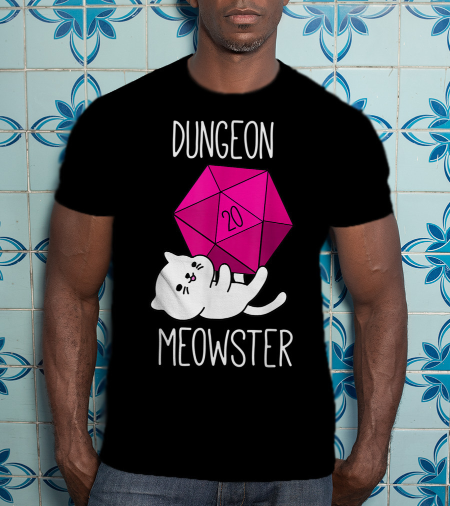 Dungeon Meowster Cat With D20 Dice For RPG Gamer T-Shirt