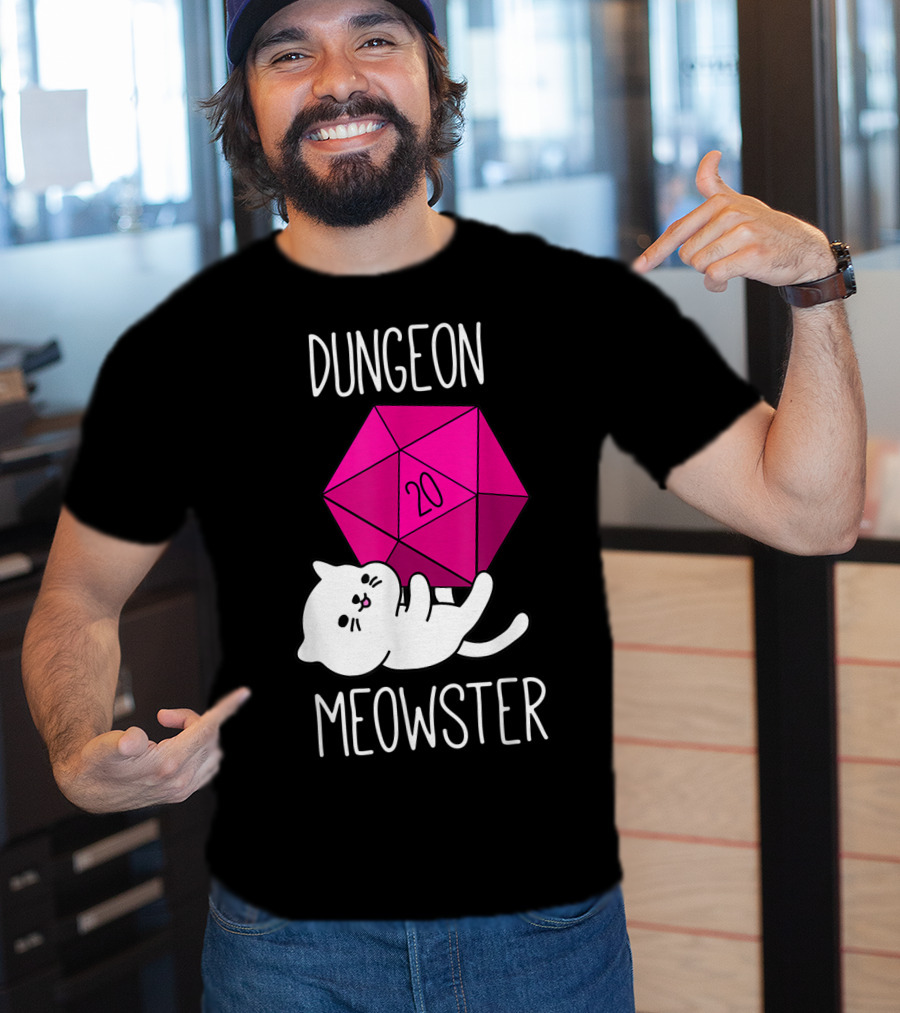 Dungeon Meowster Cat With D20 Dice For RPG Gamer T-Shirt
