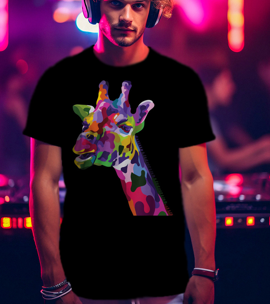 Giraffe Support Colorful Psychedelic T-Shirt