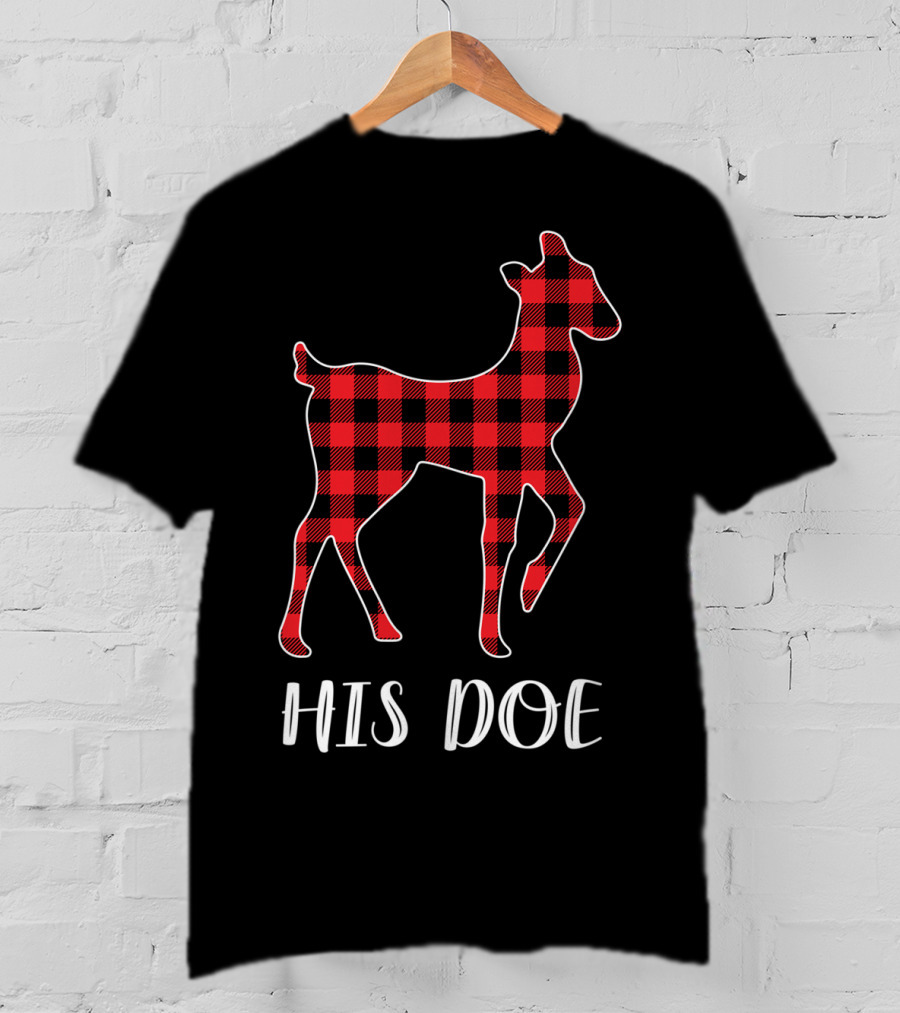 His Doe Red Plaid Buffalo Check Pattern Deer T-Shirt