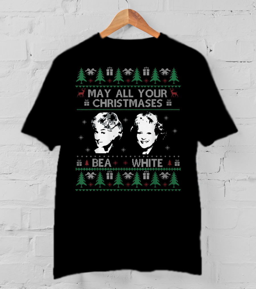 May All Your Christmases Bea White With Holiday Sweater Icons T-Shirt