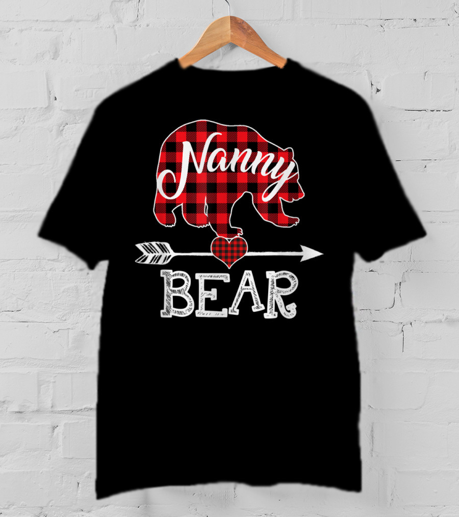 Nanny Bear Plaid Heart Arrow Buffalo Christmas T-Shirt