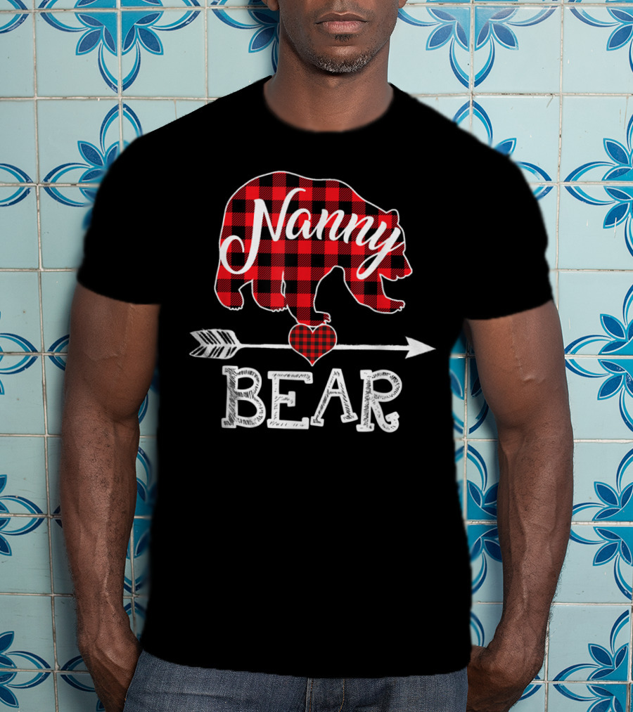Nanny Bear Plaid Heart Arrow Buffalo Christmas T-Shirt