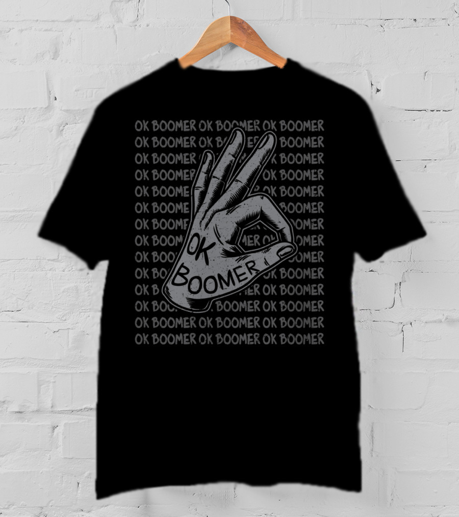 OK Boomer Meme Hand Gesture Repeated Text T-Shirt