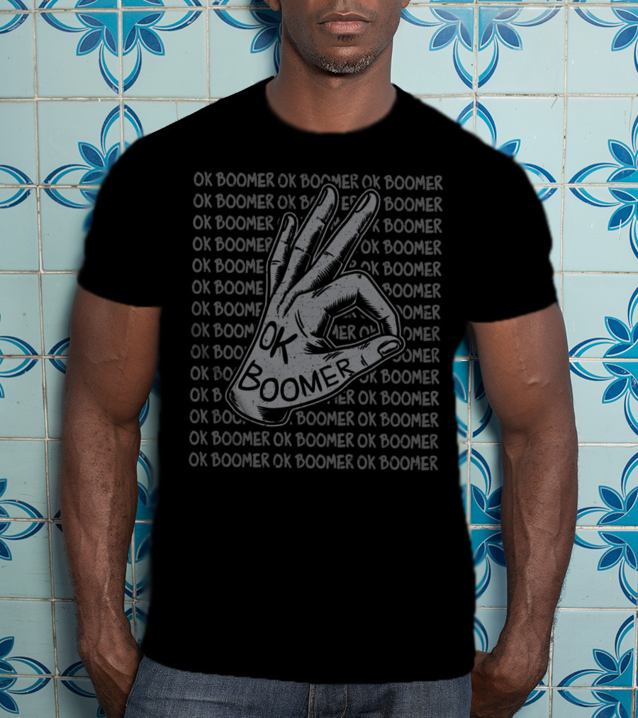 OK Boomer Meme Hand Gesture Repeated Text T-Shirt
