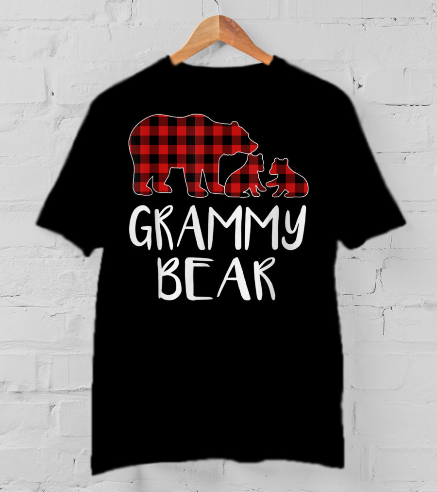 Grammy Bear Red Plaid Two Cubs Matching Buffalo T-Shirt