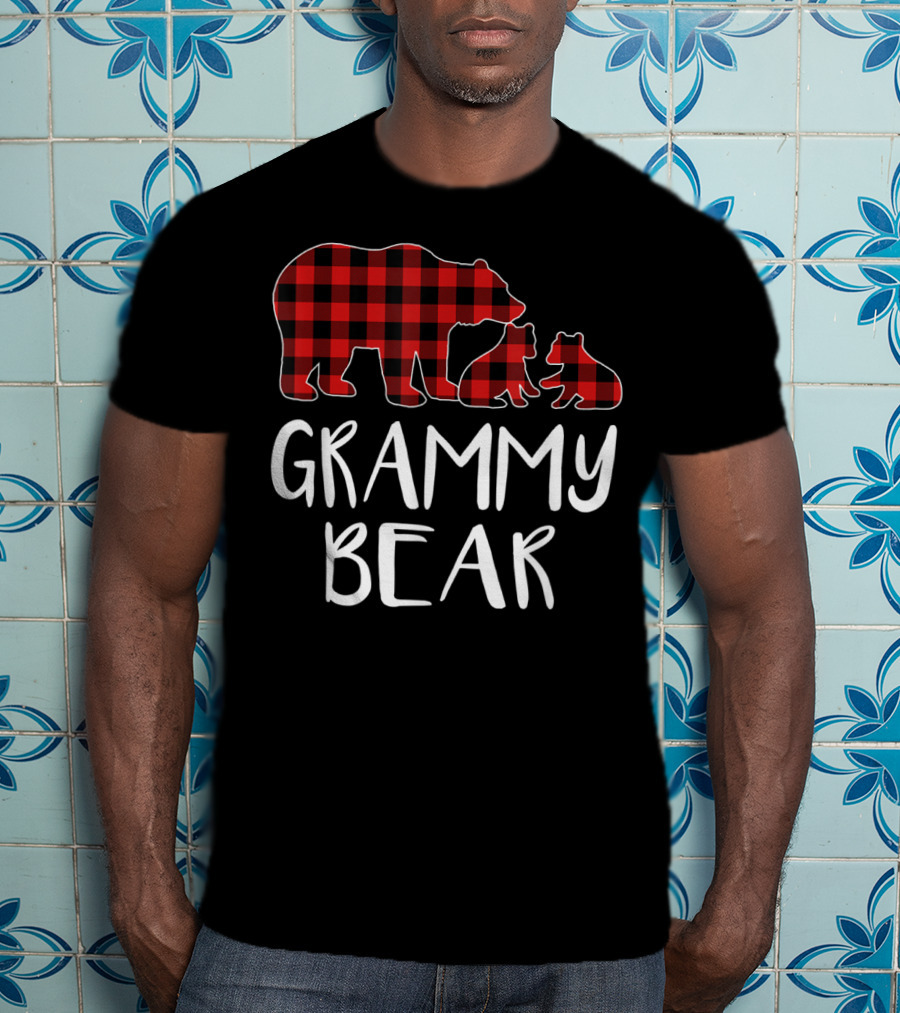 Grammy Bear Red Plaid Two Cubs Matching Buffalo T-Shirt