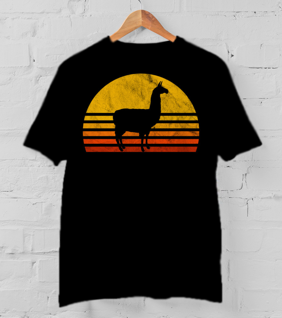 Retro Llama Silhouette Against Sunset Colors T-Shirt