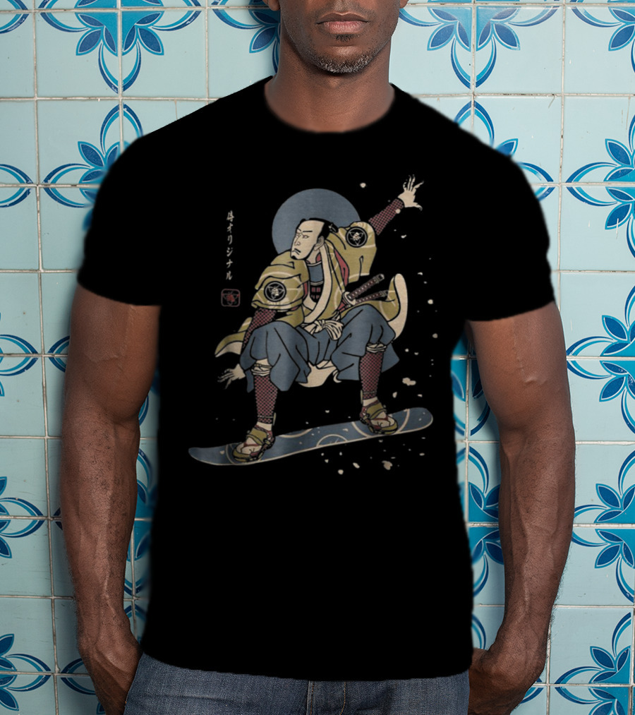 SNOWBOARDSAMURAI Windsurfing Ukiyo-e Style Snowboarding Samurai T-Shirt