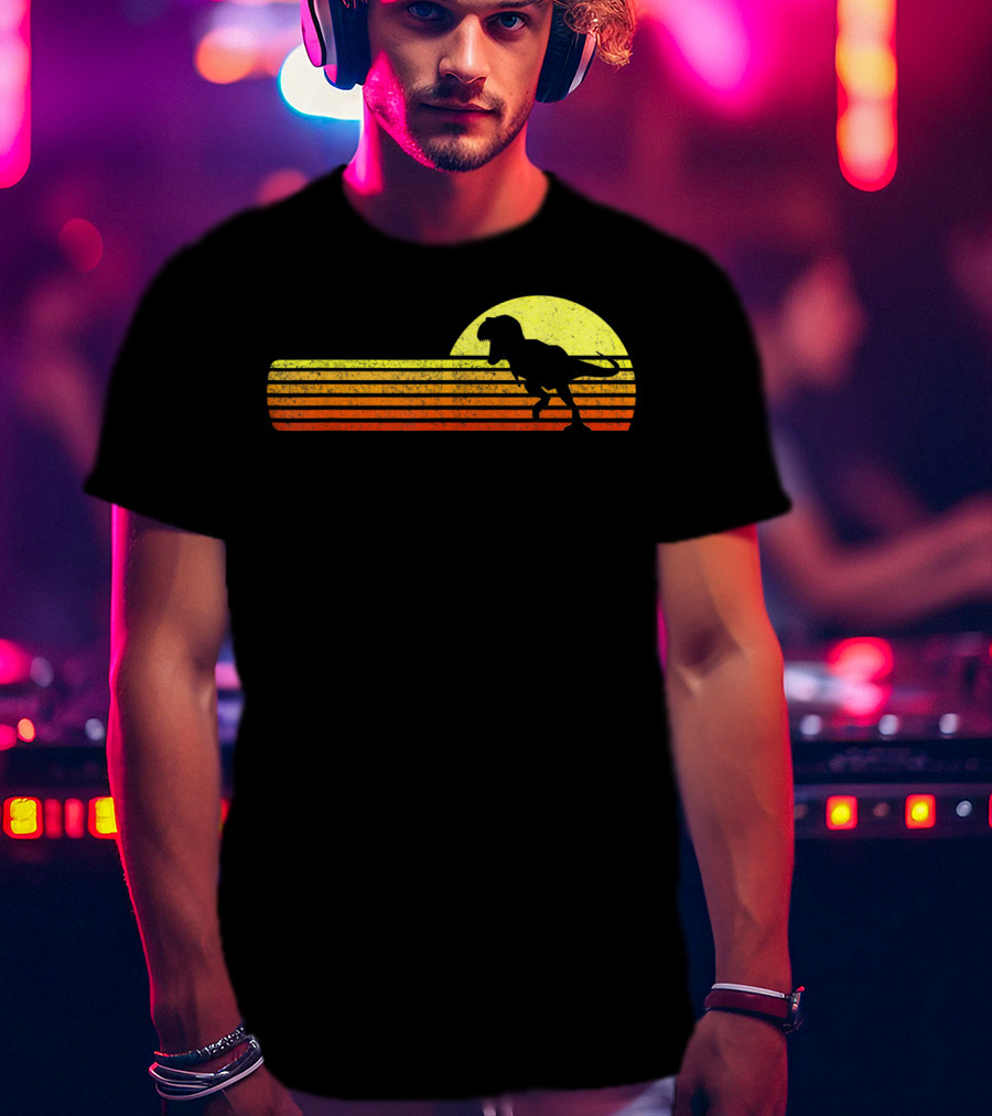 Retro Sunset Tyrannosaurus Rex Dinosaur Paleontology Science T-Shirt