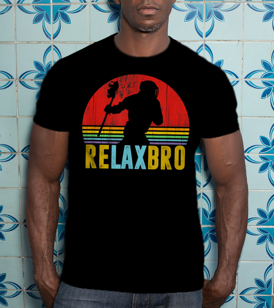 ReLax Bro Lacrosse LAX Apparel Retro Style Silhouette Vintage Sunset T-Shirt