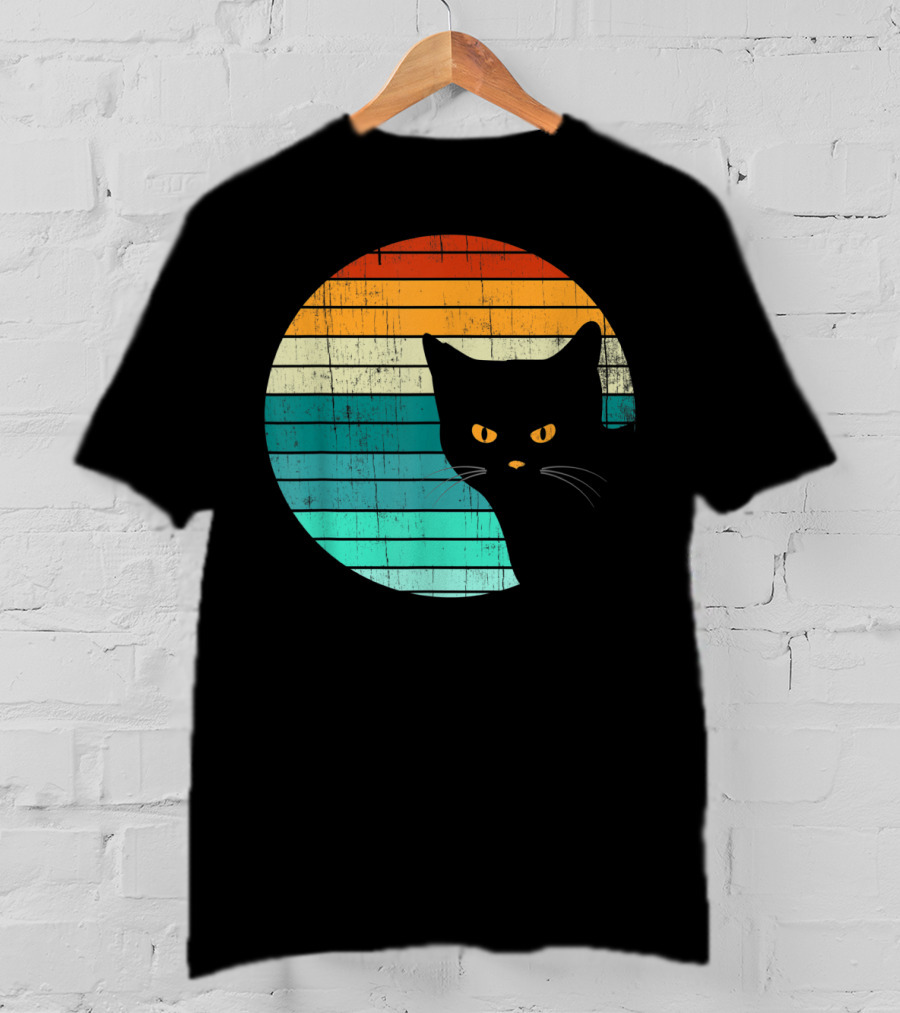 Unique Vintage Kitten Kitty Cat Retro Sunset Stripes T-Shirt