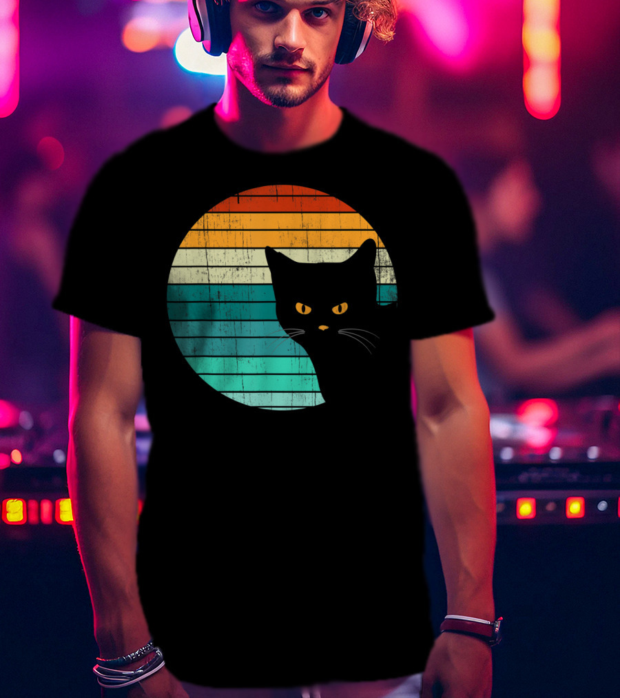 Unique Vintage Kitten Kitty Cat Retro Sunset Stripes T-Shirt