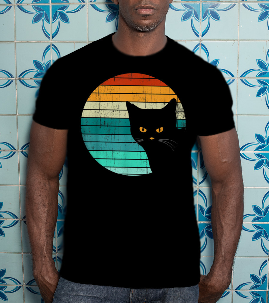Unique Vintage Kitten Kitty Cat Retro Sunset Stripes T-Shirt