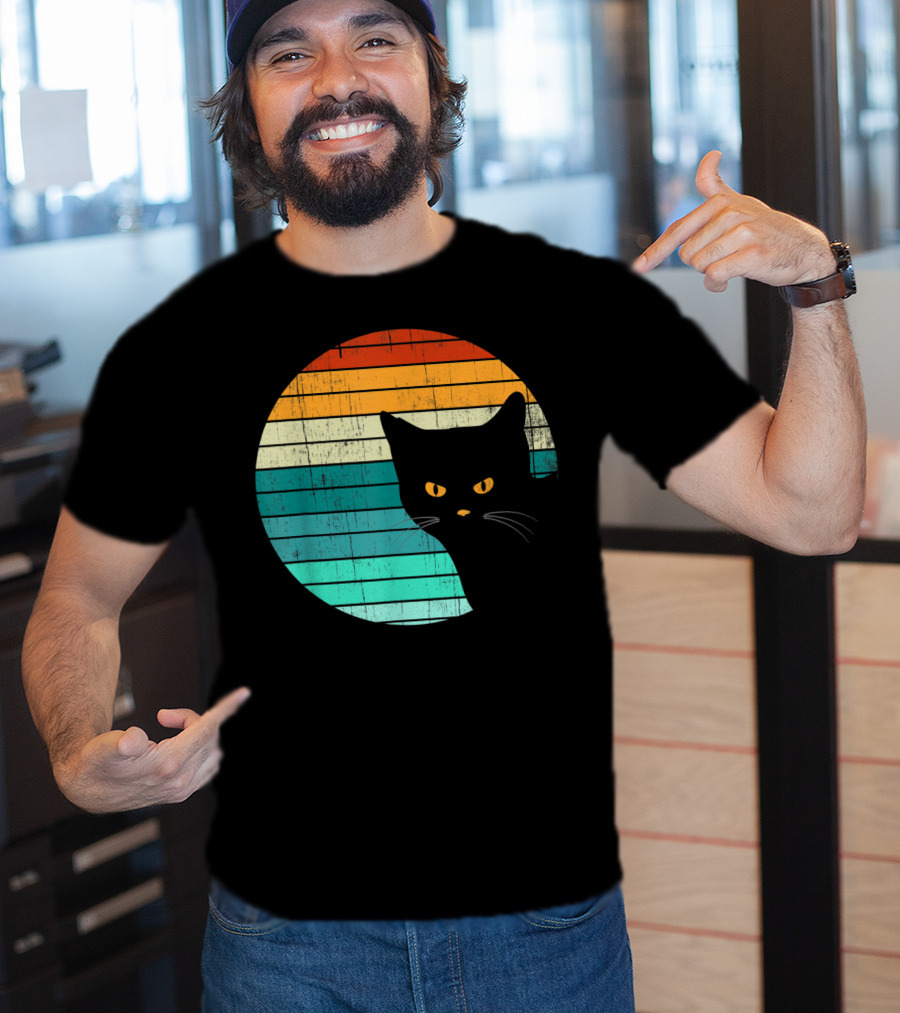 Unique Vintage Kitten Kitty Cat Retro Sunset Stripes T-Shirt