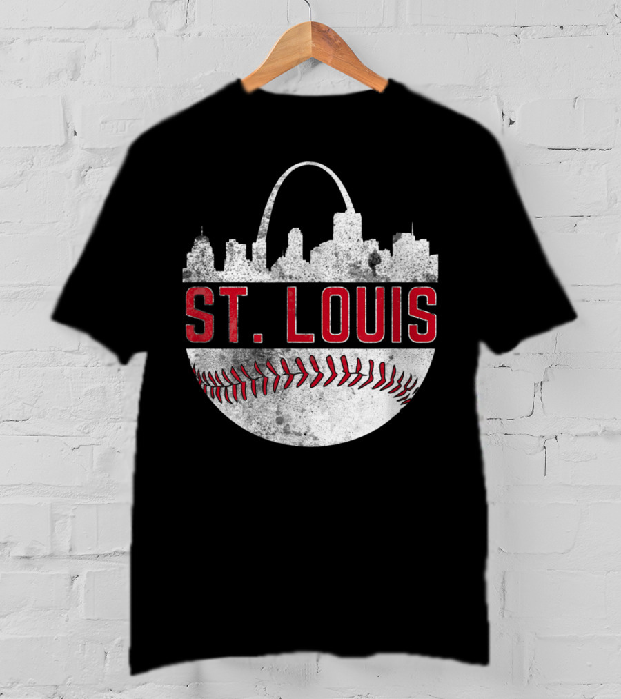 St Louis Vintage City Skyline Baseball Arch T-Shirt