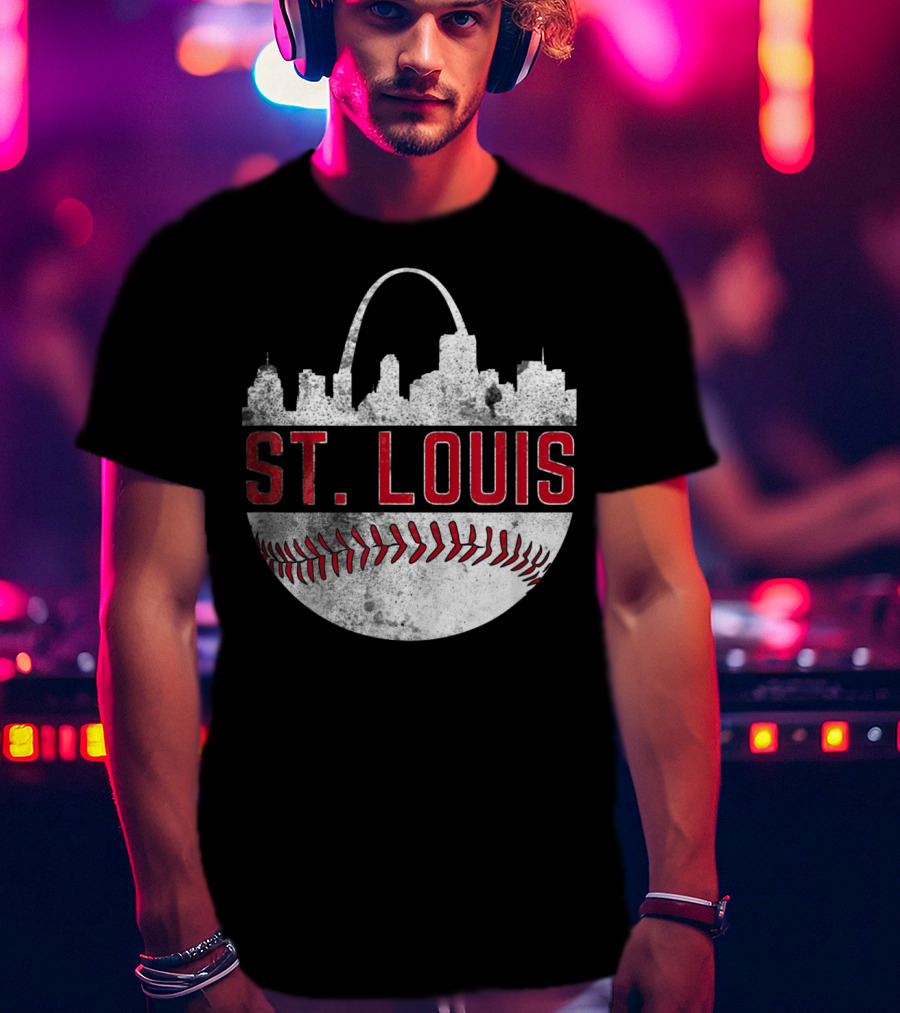 St Louis Vintage City Skyline Baseball Arch T-Shirt
