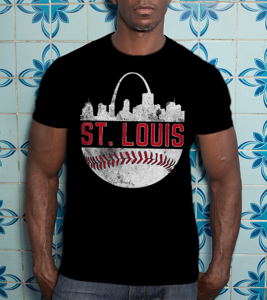 St Louis Vintage City Skyline Baseball Arch T-Shirt
