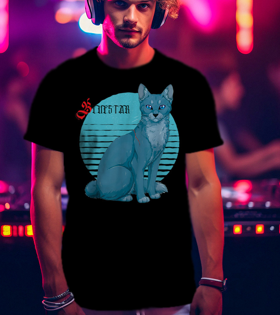 Bluestar Warrior Cats With Blue Striped Circle Background T-Shirt