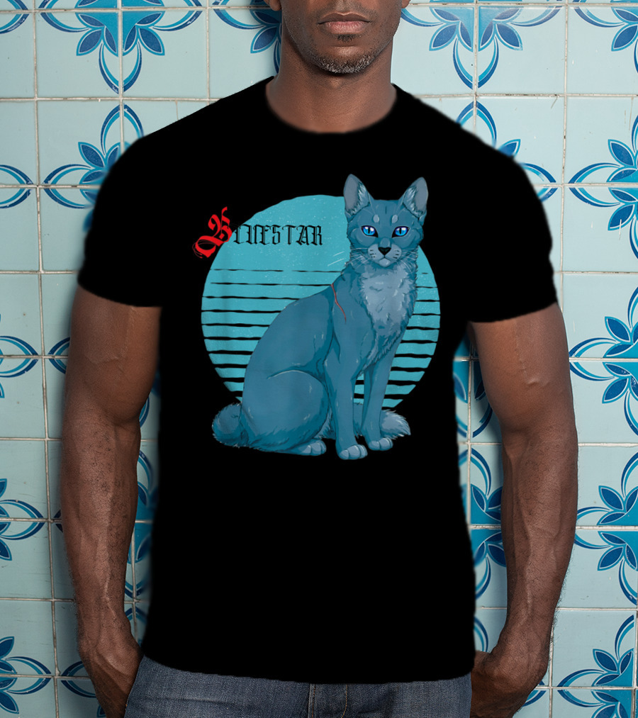Bluestar Warrior Cats With Blue Striped Circle Background T-Shirt