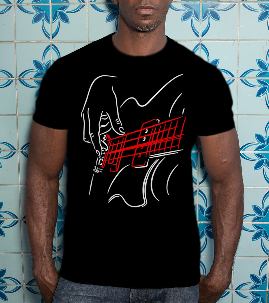 Acoustic Guitar Guitarist Bass Player Musician Outline Sketch T-Shirt