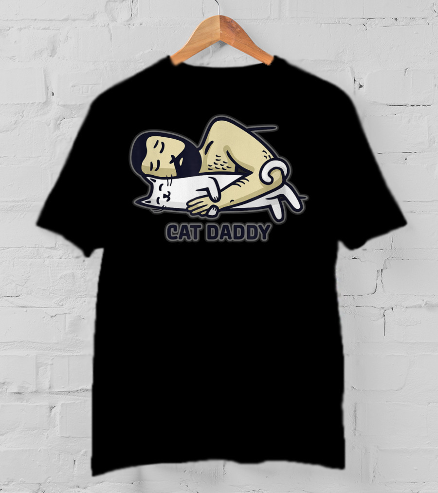 Cat Daddy Sleeping Man Hugging Cat T-Shirt