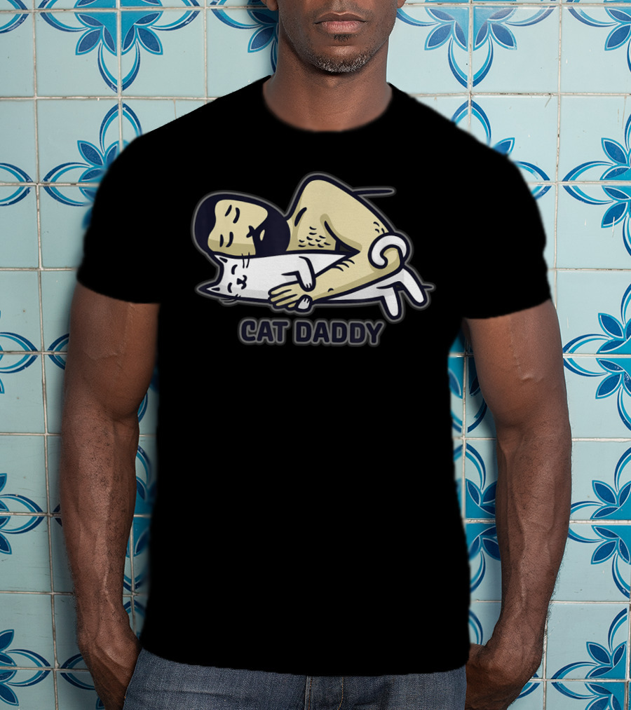 Cat Daddy Sleeping Man Hugging Cat T-Shirt