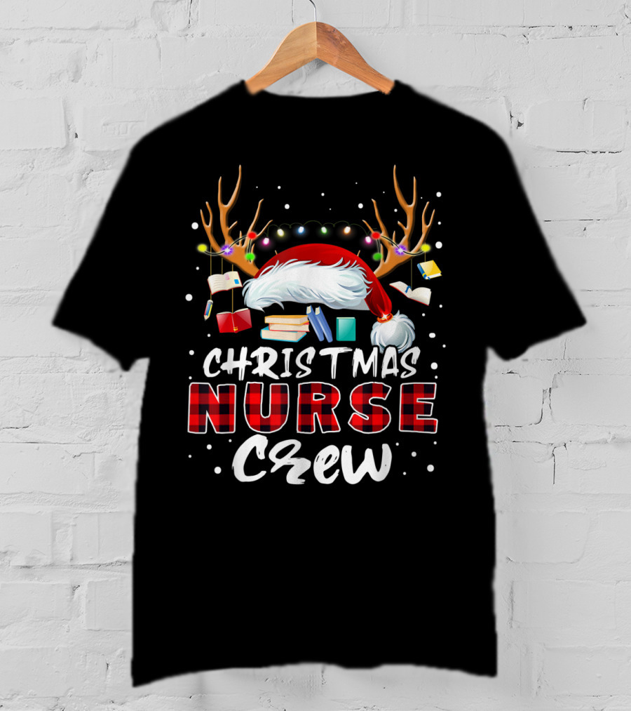 Christmas Nurse Crew RN LPN Santa Hat Reindeer Holiday Lights T-Shirt
