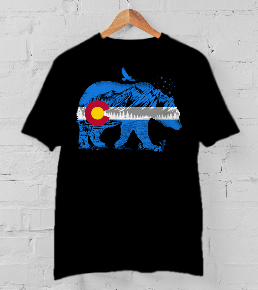 Colorado Bear Flag Mountains Landscape With Eagle T-Shirt