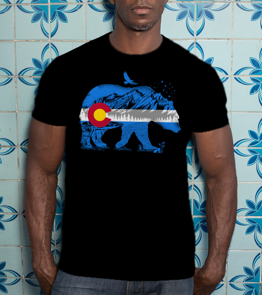 Colorado Bear Flag Mountains Landscape With Eagle T-Shirt