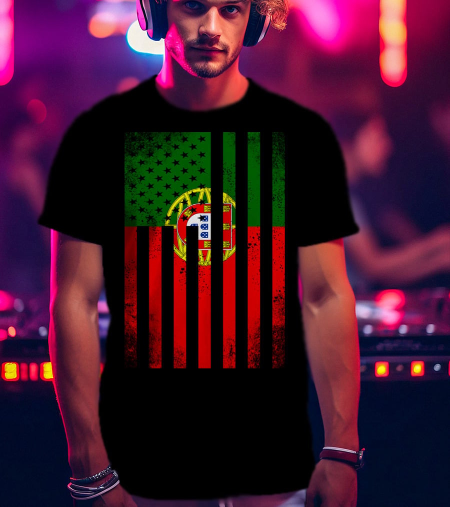 Half Portuguese Flag American Inside Me USA Flag Fusion T-Shirt