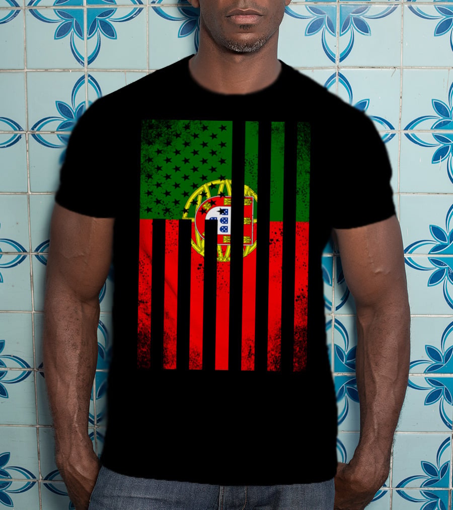 Half Portuguese Flag American Inside Me USA Flag Fusion T-Shirt