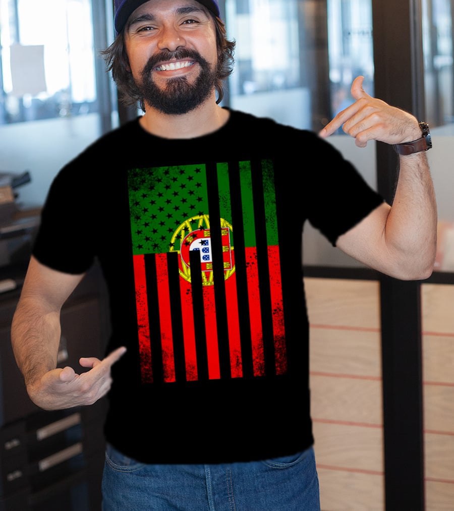 Half Portuguese Flag American Inside Me USA Flag Fusion T-Shirt
