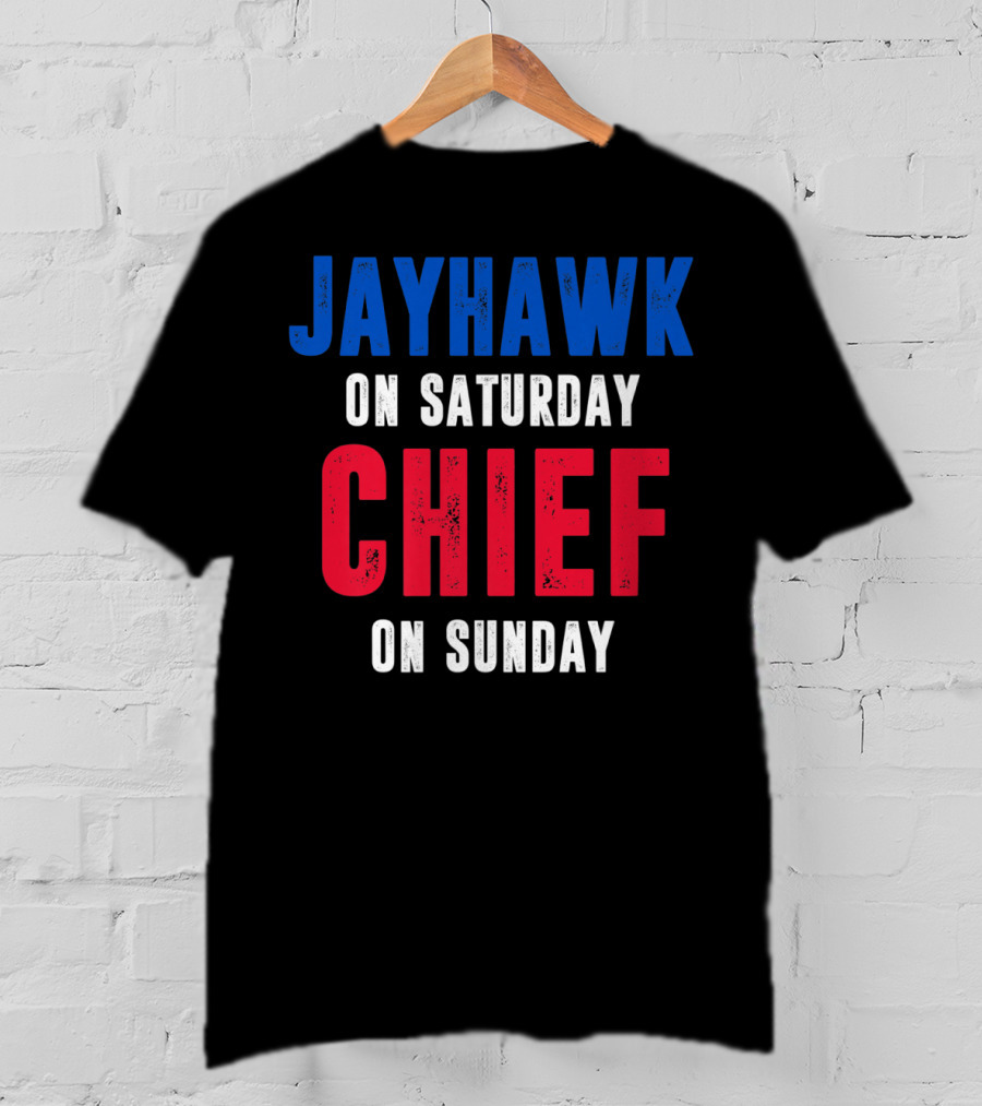 Jayhawk On Saturday Chief On Sunday Kansas MO Lawrence T-Shirt