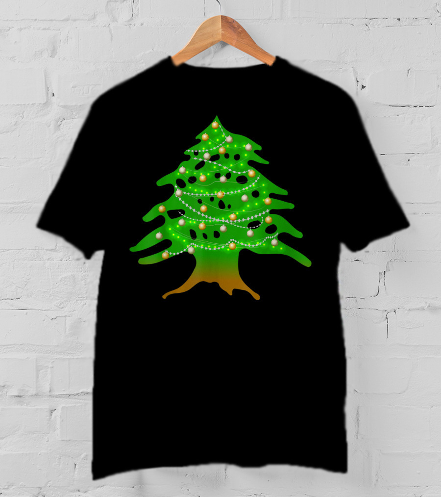 Lebanese Cedar Christmas Tree Lights Holiday Lebanon Flag Colors T-Shirt