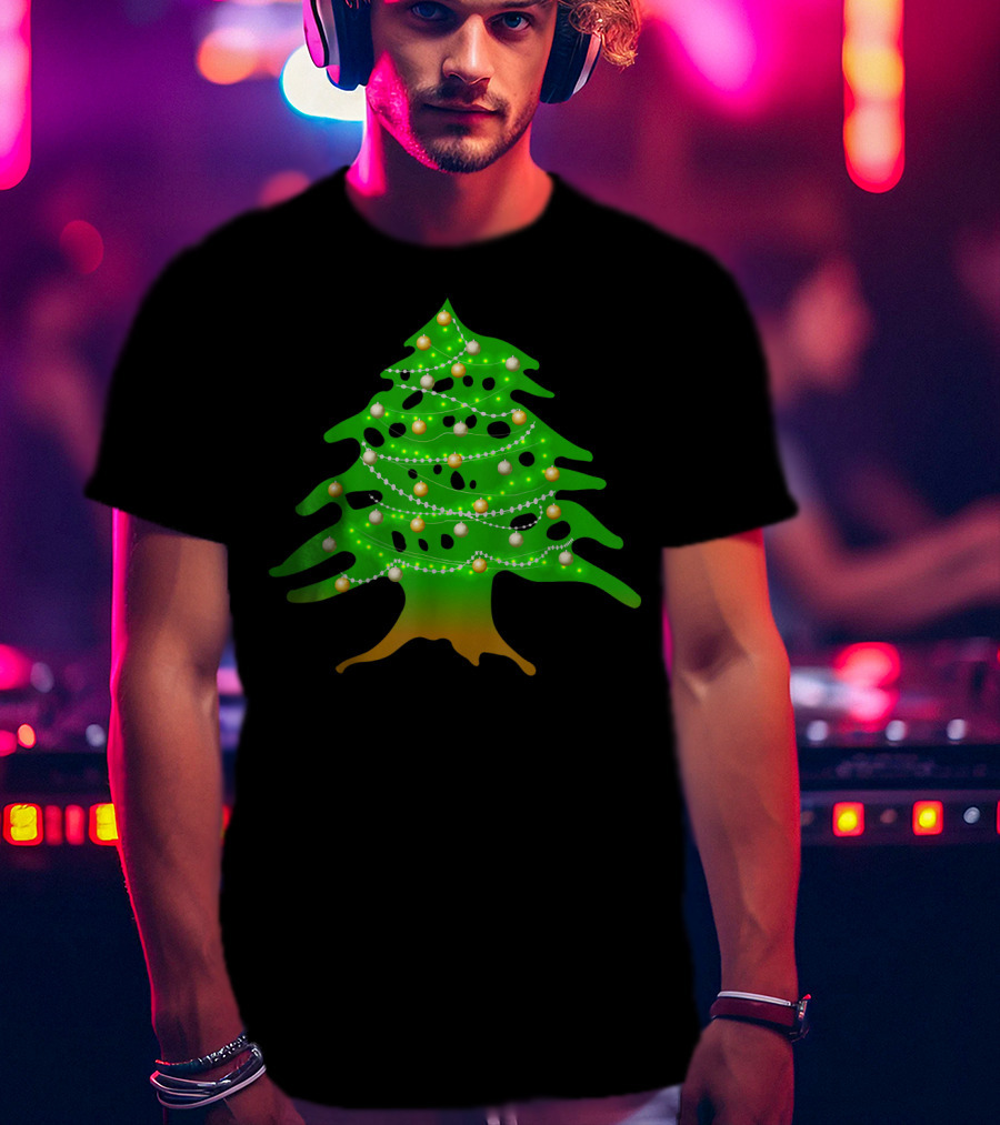 Lebanese Cedar Christmas Tree Lights Holiday Lebanon Flag Colors T-Shirt