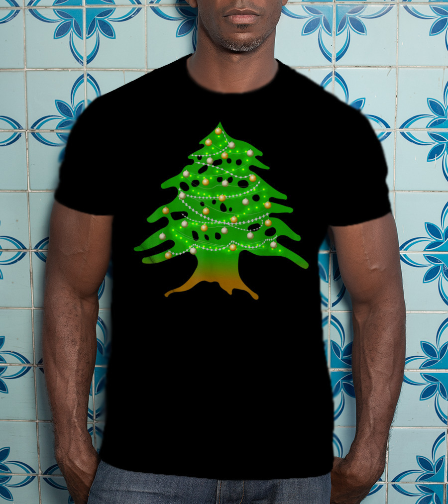 Lebanese Cedar Christmas Tree Lights Holiday Lebanon Flag Colors T-Shirt